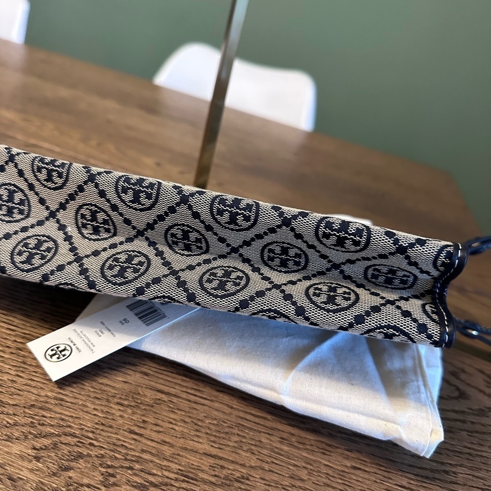 NWT! NEW! Tory Burch T Monogram Jacquard Mini Pouchette Navy 2 in 1 Shoulder Bag - Picture 12 of 16